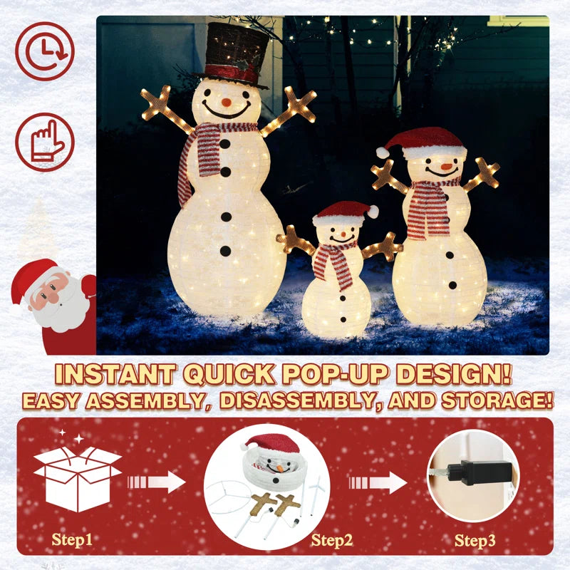 Gutierrez 3 Piece Snowman Family Christmas Lighted Display Set