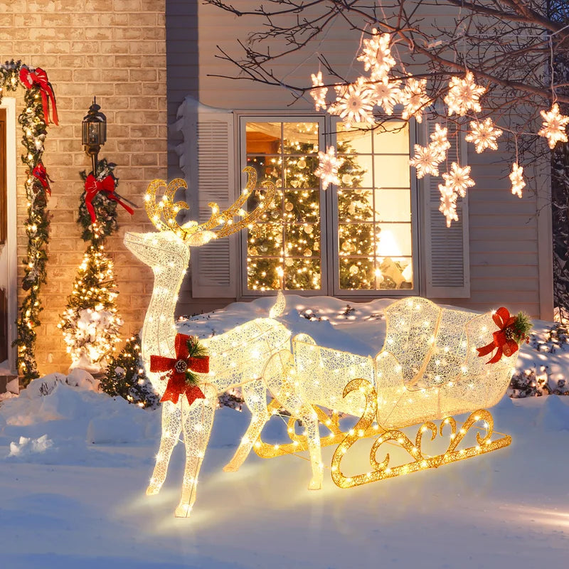 Christmas Lighted Reindeer & Santa's Sleigh Lighted Display