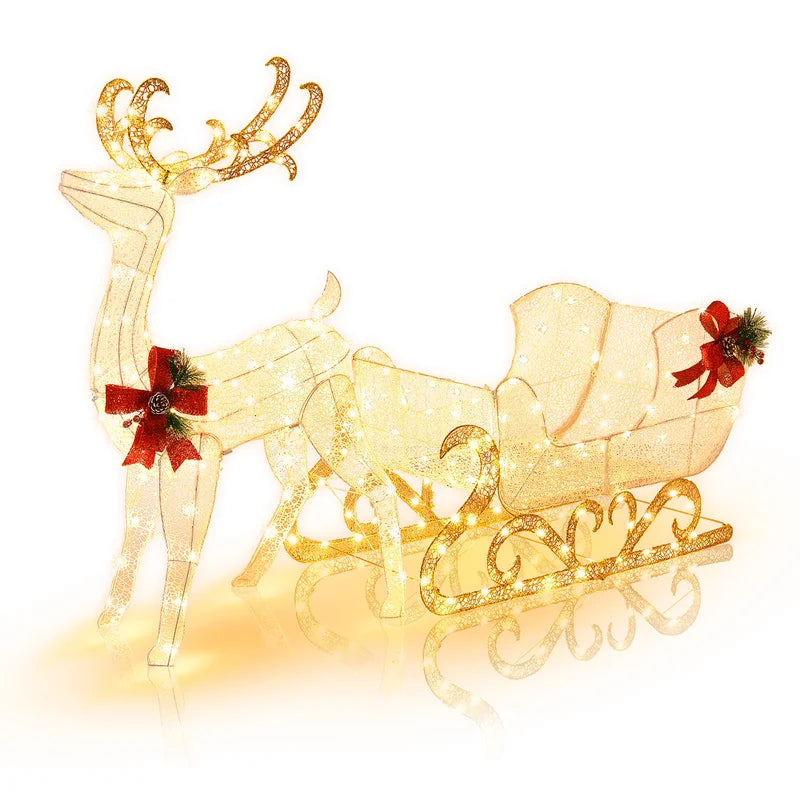 Christmas Lighted Reindeer & Santa's Sleigh Lighted Display