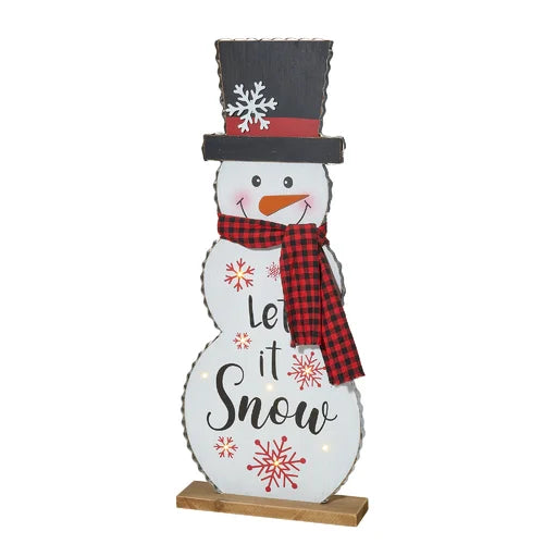 36"H Lighted Wooden Metal Christmas Snowman Porch Décor