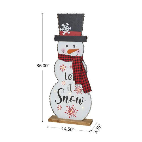 36"H Lighted Wooden Metal Christmas Snowman Porch Décor